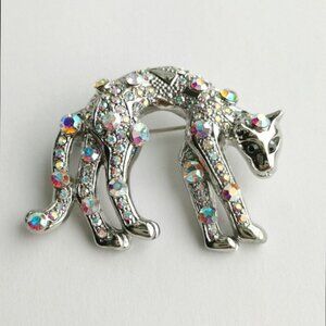Vintage panther leopard brooch pin a/b crystals